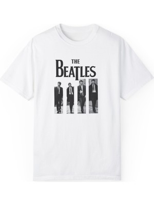 Bs Moda Unisex The Beatles Baskılı Beyaz Basic T-Shirt