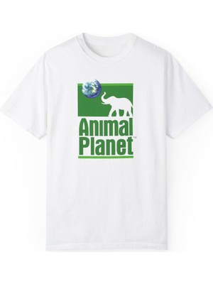 Bs Moda Unisex Animal Tv Baskılı Beyaz Basic T-Shirt