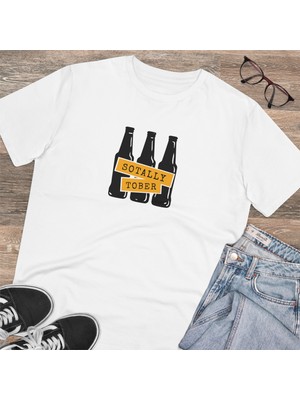 Bs Moda Unisex Drinking Bachelor Baskılı Beyaz Basic T-Shirt