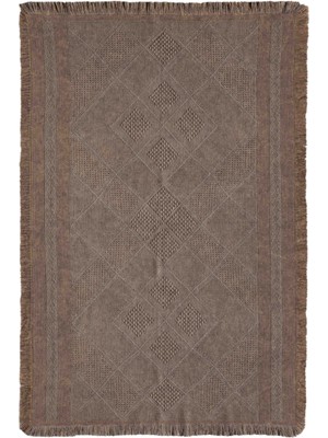 Carpetrium Home Antique Spt Light Brown - Dört Tarafı Saçaklı Pamuklu Yıkanabilir Kilim