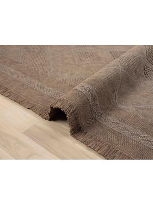 Carpetrium Home Antique Spt Light Brown - Dört Tarafı Saçaklı Pamuklu Yıkanabilir Kilim