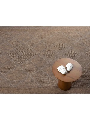 Carpetrium Home Antique Spt Light Brown - Dört Tarafı Saçaklı Pamuklu Yıkanabilir Kilim