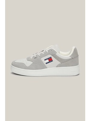 Tommy Hilfiger Erkek Deri Bağcıklı Gri Sneaker