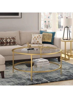 Tino Furniture Roma Gold 2 Raflı Orta Sehpa Temperli Cam (Kırılmaz)