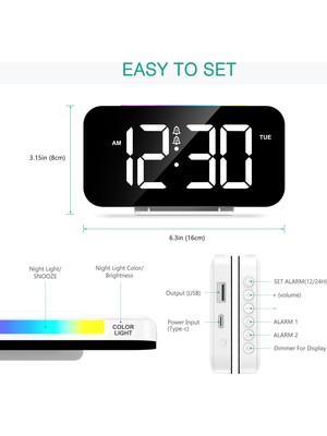 Xiaoba2 A1 Oria Dijital Alarmlı Saat Saat Büyük LED Ekran Başucu Çalar Saat 10 Renkli Gece Lambası ile Çift Alarmlı Yatak Odası Ofis Için (Yurt Dışından)