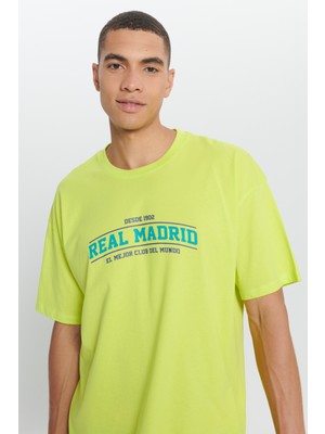 AC&Co / Altınyıldız Classics Erkek Sarı Real Madrid Lisanslı Oversize Fit Bol Kesim %100 Pamuk Bisiklet Yaka Tişört