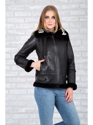 Kürk Mont Deri Siyah Siyah Kürk Detaylı Deri Mont, Ceket- 106022