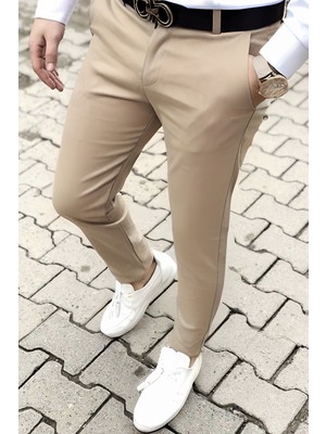 Yakamel Erkek Italyan Kesim Likralı Kumaş Pantolon