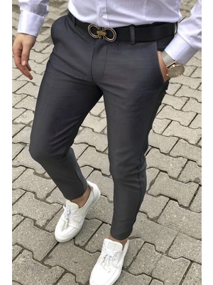 Yakamel Erkek Italyan Kesim Likralı Kumaş Pantolon