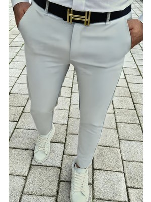 Yakamel Erkek Italyan Kesim Likralı Kumaş Pantolon