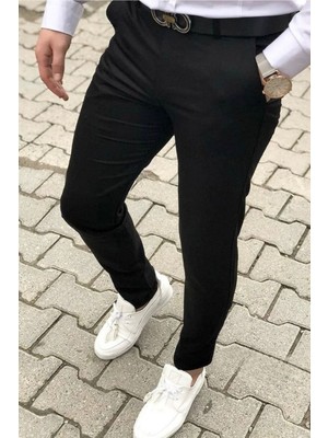 Yakamel Erkek Italyan Kesim Likralı Kumaş Pantolon