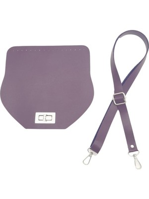 Angel Çanta Aksesuar Suni Deri 21X19 cm Kapaklı ve Ayarlı Saplı Çanta Seti Mor Renk Gümüş Metalli
