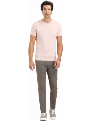 Ramsey Pembe Baskılı Bisiklet Yaka %100 Pamuk T-Shirt