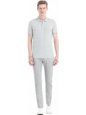 Ramsey Açık Gri Baskılı Polo Yaka %100 Pamuk T-Shirt