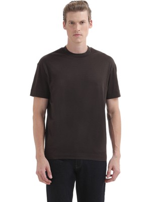 Ramsey Kahverengi Düz Bisiklet Yaka %100 Pamuk T-Shirt