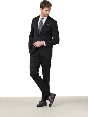 Ramsey Siyah Düz Regular Fit %100 Yün Takım Elbise