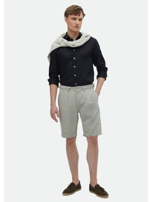 Ramsey Bej Düz Dokuma Carrot Fit Casual %100 Pamuk Bermuda