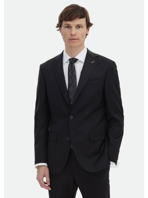 Ramsey Siyah Düz Modern Fit Yün Karışımlı Takım Elbise