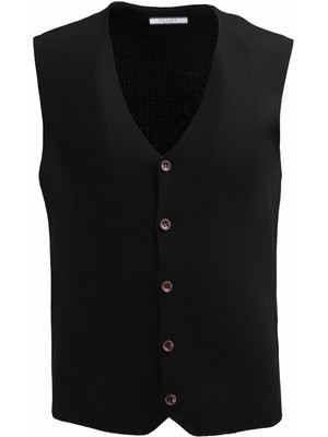 Ramsey Siyah Regular Fit V Yaka Casual Örme Triko Yelek