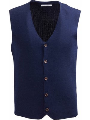 Ramsey Lacivert Regular Fit V Yaka Casual Örme Triko Yelek