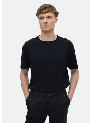 Ramsey Siyah Bisiklet Yaka Düz Örgü Triko