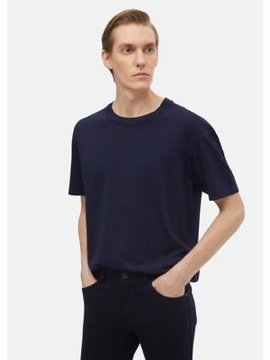 Lacivert Bisiklet Yaka Düz Örgü Triko