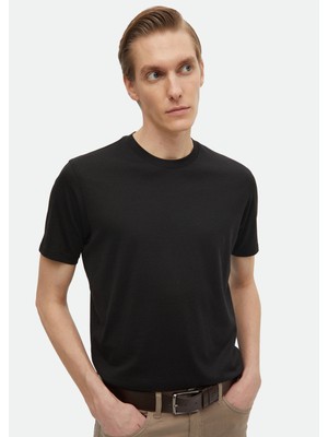 Ramsey Siyah Düz Bisiklet Yaka Pamuk Karışımlı T-Shirt