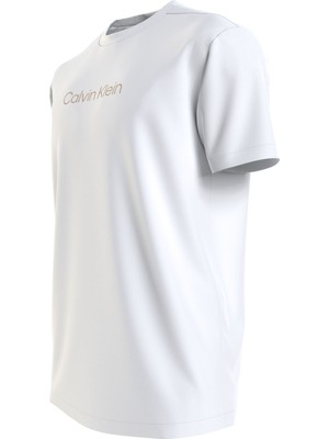 Calvin Klein Erkek Marka Logolu Bisiklet Yakalı Yumuşak Pamuklu Günlük Kullanıma Uygun Beyaz T-Shirt