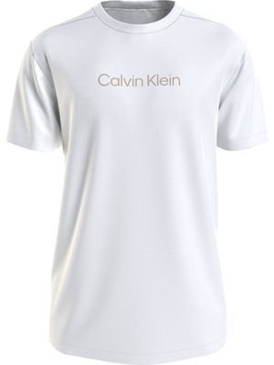 Calvin Klein Erkek Marka Logolu Bisiklet Yakalı Yumuşak Pamuklu Günlük Kullanıma Uygun Beyaz T-Shirt