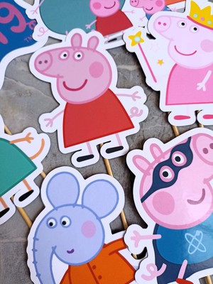 Hiras Dizayn Peppa Pig Pembe Domuz Büyük Pasta Kürdanı Pasta Süsü Cupcake Pasta Doğum Günü Süsleri 7 Parça