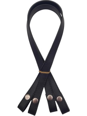 Angel Çanta Aksesuar Çift Kat Dikişli Suni Deri Siyah Renk Çıtçıtlı Çanta Sapı 70 cm Gümüş Metalli