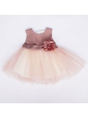 by BebekOdam Kız Bebek Somon Tüllü Fiyonklu Elbise