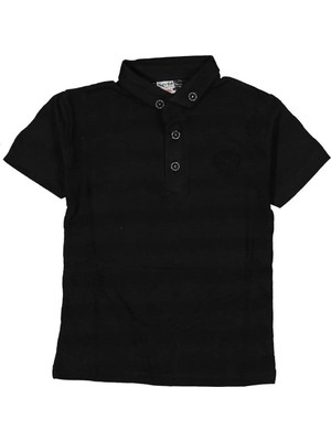 by BebekOdam Erkek Çocuk Siyah Jakar Kumaş Arma Nakışlı Polo Yaka Tişört