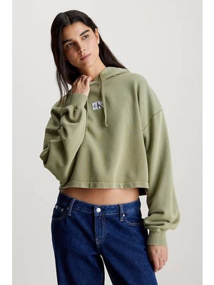 Calvin Klein Washed Cotton Cropped Hoodie Kadın SWEATSHIRT-J20J223082L9N