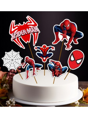 Hiras Dizayn Spiderman Örümcek Adam Marvel Büyük Pasta Kürdanı Pasta Süsü Cupcake Doğum Günü Süsleri 7 Parça