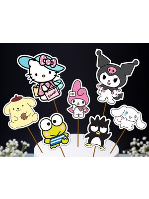 Hiras Dizayn Sanrio Hello Kitty Kuromi Büyük Pasta Kürdanı Pasta Süsü Cupcake Pasta Doğum Günü Süsleri 7 Parça