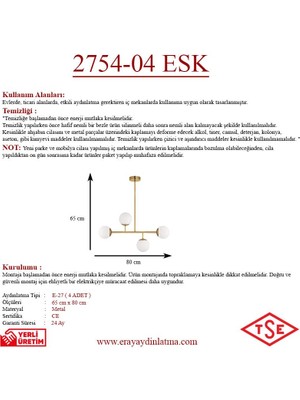 Eray Aydınlatma Opal Camlı 4lü Eskitme Avize