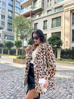 Minaaise Leopar Astarlı Oversize Kürk Kaban 26155