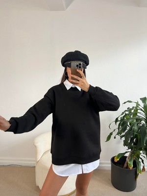 Minaaise Siyah Basic Oversize Sweatshirt 26088