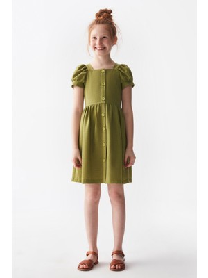 Nk Kids 76308 Kız Çocuk Yeşil Balon Kol Elbise