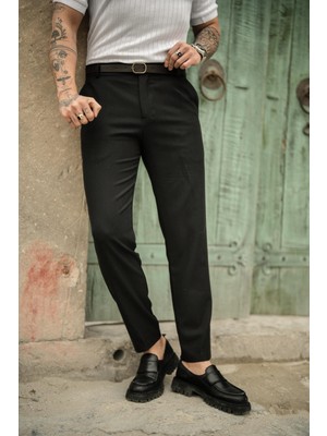 Yakamel Erkek Italyan Kesim Likralı Trend Kumaş Pantolon