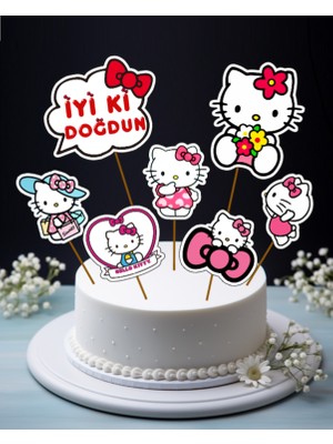 Hiras Dizayn Hello Kitty Sanrio Büyük Pasta Kürdanı Pasta Süsü Cupcake Pasta Doğum Günü Süsleri 7 Parça