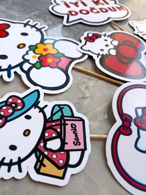 Hiras Dizayn Hello Kitty Sanrio Büyük Pasta Kürdanı Pasta Süsü Cupcake Pasta Doğum Günü Süsleri 7 Parça