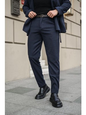 Yakamel Erkek Italyan Kesim Likralı Trend Kumaş Pantolon