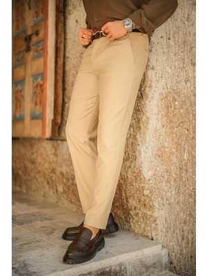 Yakamel Erkek Italyan Kesim Likralı Trend Kumaş Pantolon