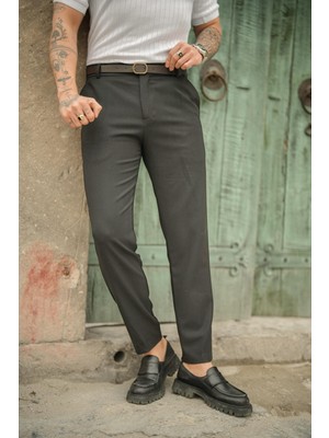 Yakamel Erkek Italyan Kesim Likralı Trend Kumaş Pantolon