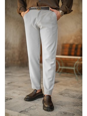 Yakamel Erkek Italyan Kesim Likralı Trend Kumaş Pantolon