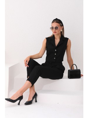 Shine & Fine Yakalı Yelek Pantolon Takım