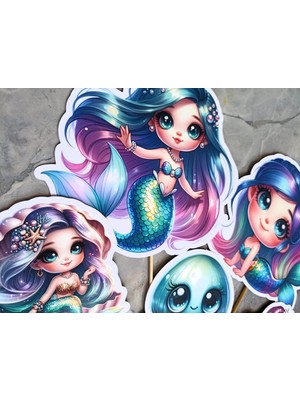 Hiras Dizayn Denizkızı Mermaid Pasta Süsü Büyük Pasta Kürdanı Pasta Cupcake Pasta Doğum Günü Süsleri 7 Parça