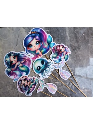 Hiras Dizayn Denizkızı Mermaid Pasta Süsü Büyük Pasta Kürdanı Pasta Cupcake Pasta Doğum Günü Süsleri 7 Parça